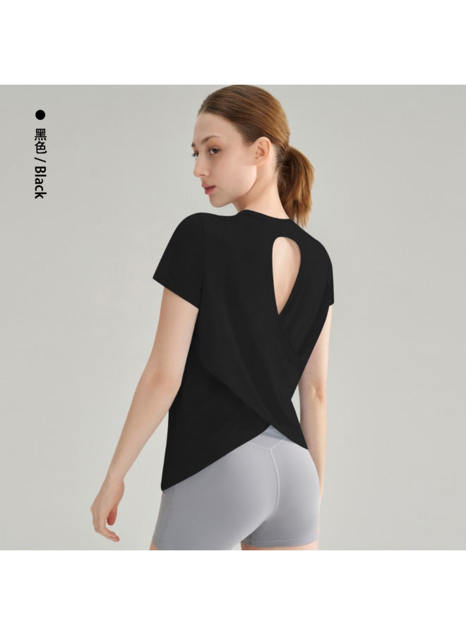 Bamboo Yarn Fitness Short-sleeved Women's Summer Hollow-out Backless Sports T-shirt Breathable Quick-dry Yoga Top Yoga Cover-up