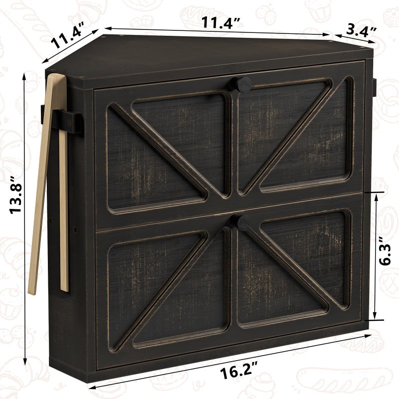 WOWLIVE Vintage Corner Bread Box for Kitchen Counter, Double-Layer Bamboo Bread Storage Bin, Large Capacity Rustic Farmhouse Bread Holder, Breadbox Organizer for Cabinet (Black, Medium) - Image 3