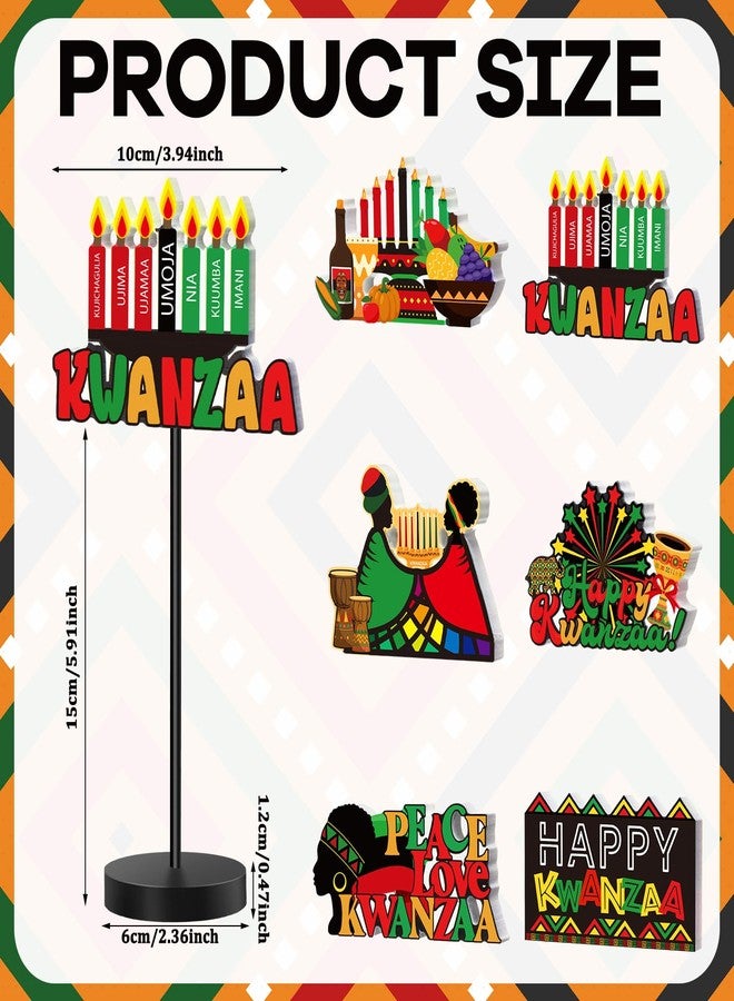 Yuntau 6 Pcs Kwanzaa Table Decorations Signs Happy Kwanzaa Kinara Wooden Centerpieces Red Green Black African Heritage Drum Fruit Table Topper Sign Decor for African Party Holiday Office Home Supplies - Image 2