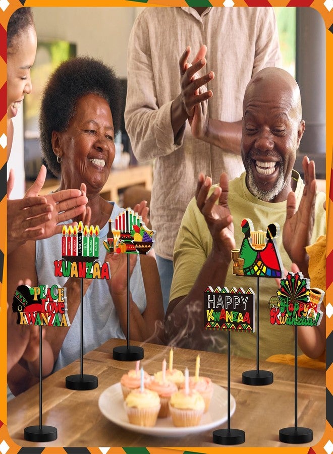 Yuntau 6 Pcs Kwanzaa Table Decorations Signs Happy Kwanzaa Kinara Wooden Centerpieces Red Green Black African Heritage Drum Fruit Table Topper Sign Decor for African Party Holiday Office Home Supplies - Image 3