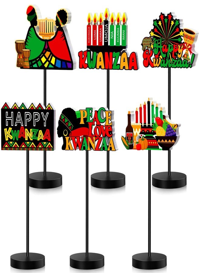 Yuntau 6 Pcs Kwanzaa Table Decorations Signs Happy Kwanzaa Kinara Wooden Centerpieces Red Green Black African Heritage Drum Fruit Table Topper Sign Decor for African Party Holiday Office Home Supplies - Image 1