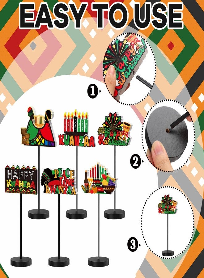 Yuntau 6 Pcs Kwanzaa Table Decorations Signs Happy Kwanzaa Kinara Wooden Centerpieces Red Green Black African Heritage Drum Fruit Table Topper Sign Decor for African Party Holiday Office Home Supplies - Image 5