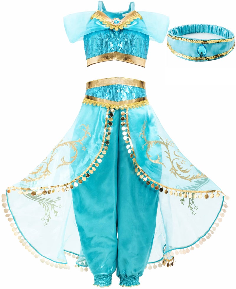Funna Costume for Girls Princess Kids Dress Up Outfit Party Supplies Blue, 5-6 Years - Image 1