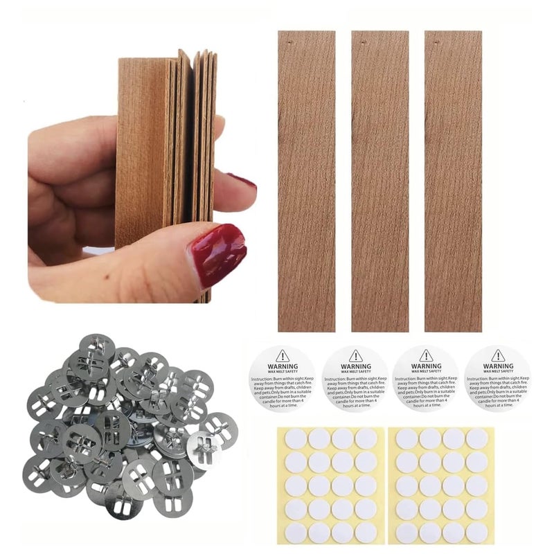 51in x 076in Wooden Wicks for Candle Making Wide Natural Candle Wood Wicks Candle Cores for DIY Candle Making Craft Wooden Wicks for Candle Making 30 Sets Stickers Included