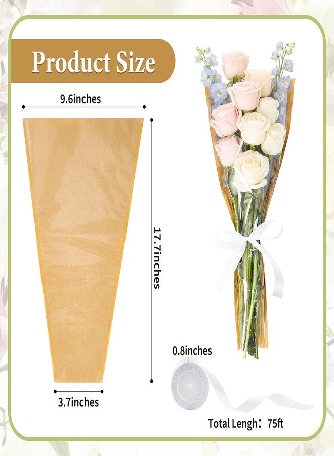 Sdfvsdg 50Pcs Flower Wrapping Bags Kraft Paper Floral Sleeves with Ribbons Clear Flower Wrapping Sleeves Bouquet Wrapping Paper for Mother's Day Wedding Birthday - Image 2