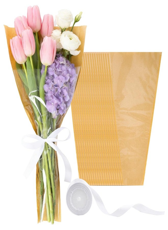 Sdfvsdg 50Pcs Flower Wrapping Bags Kraft Paper Floral Sleeves with Ribbons Clear Flower Wrapping Sleeves Bouquet Wrapping Paper for Mother's Day Wedding Birthday - Image 1
