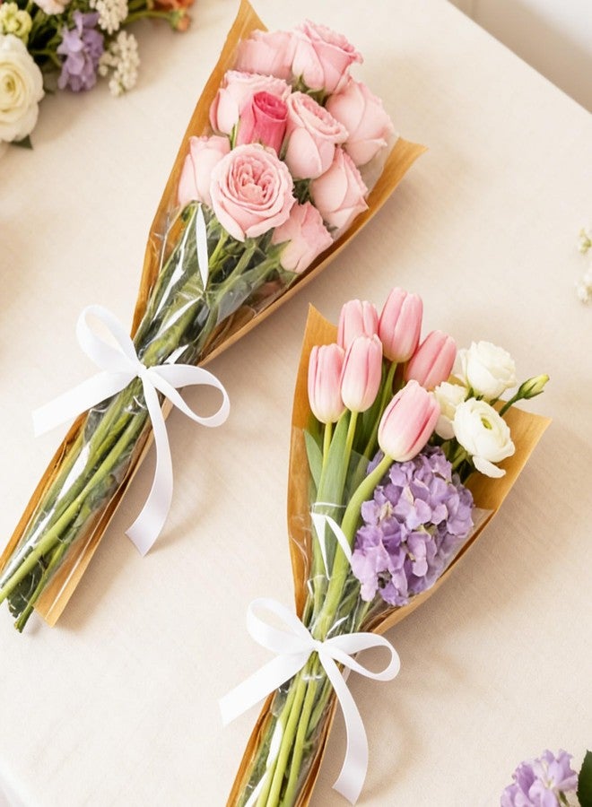 Sdfvsdg 50Pcs Flower Wrapping Bags Kraft Paper Floral Sleeves with Ribbons Clear Flower Wrapping Sleeves Bouquet Wrapping Paper for Mother's Day Wedding Birthday - Image 5