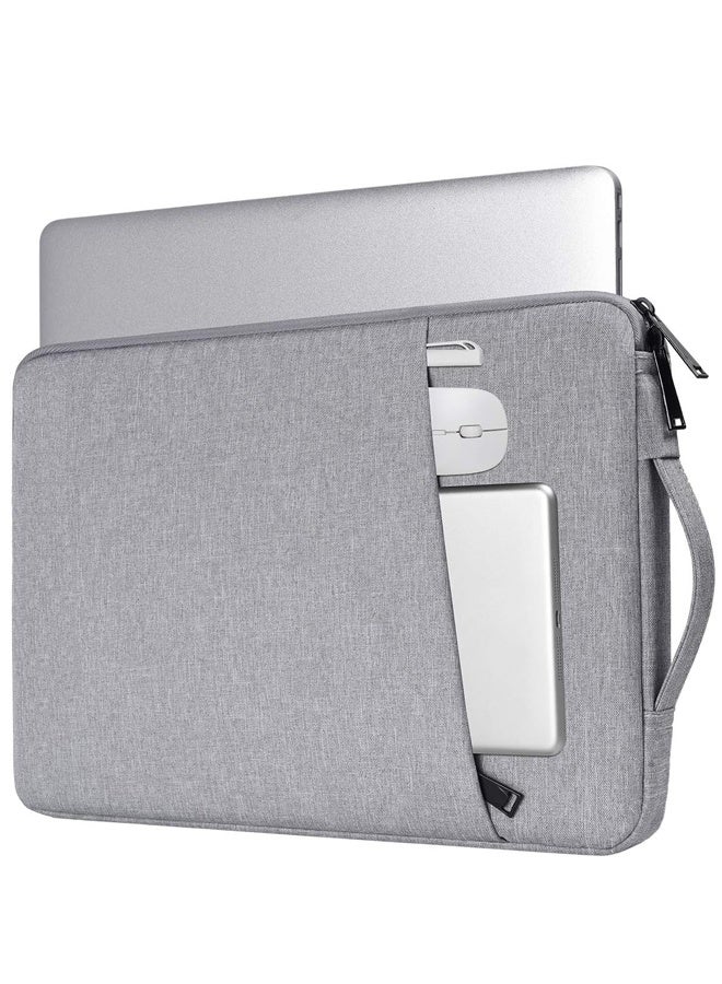 حقيبة كمبيوتر محمول رفيعة مقاومة للماء مقاس 14 بوصة، حقيبة حماية للكمبيوتر اللوحي والآيباد، حقيبة كمبيوتر محمول متوافقة مع ماك بوك إير وماك برو M1 وسيرفس لينوفو وديل وHP، حقيبة كمبيوتر مع جيب باللون الرمادي - Image 1