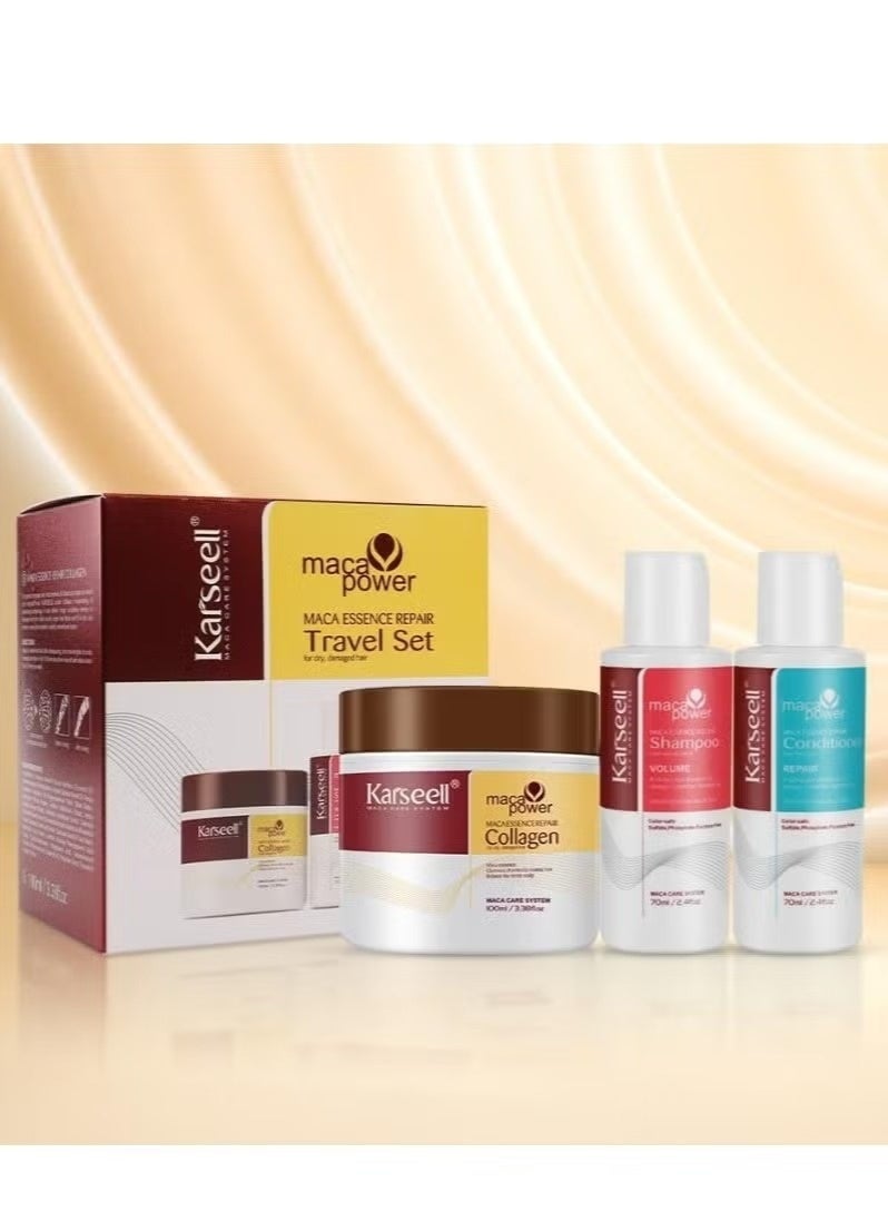 Karseell Collagen Hair Treatment Deep Repair Conditioning, Hair mask Shampoo and Conditioner Travel set For Dry Damaged Hair All Hair Types 3.38floz +2.4floz+2.4floz - Image 1