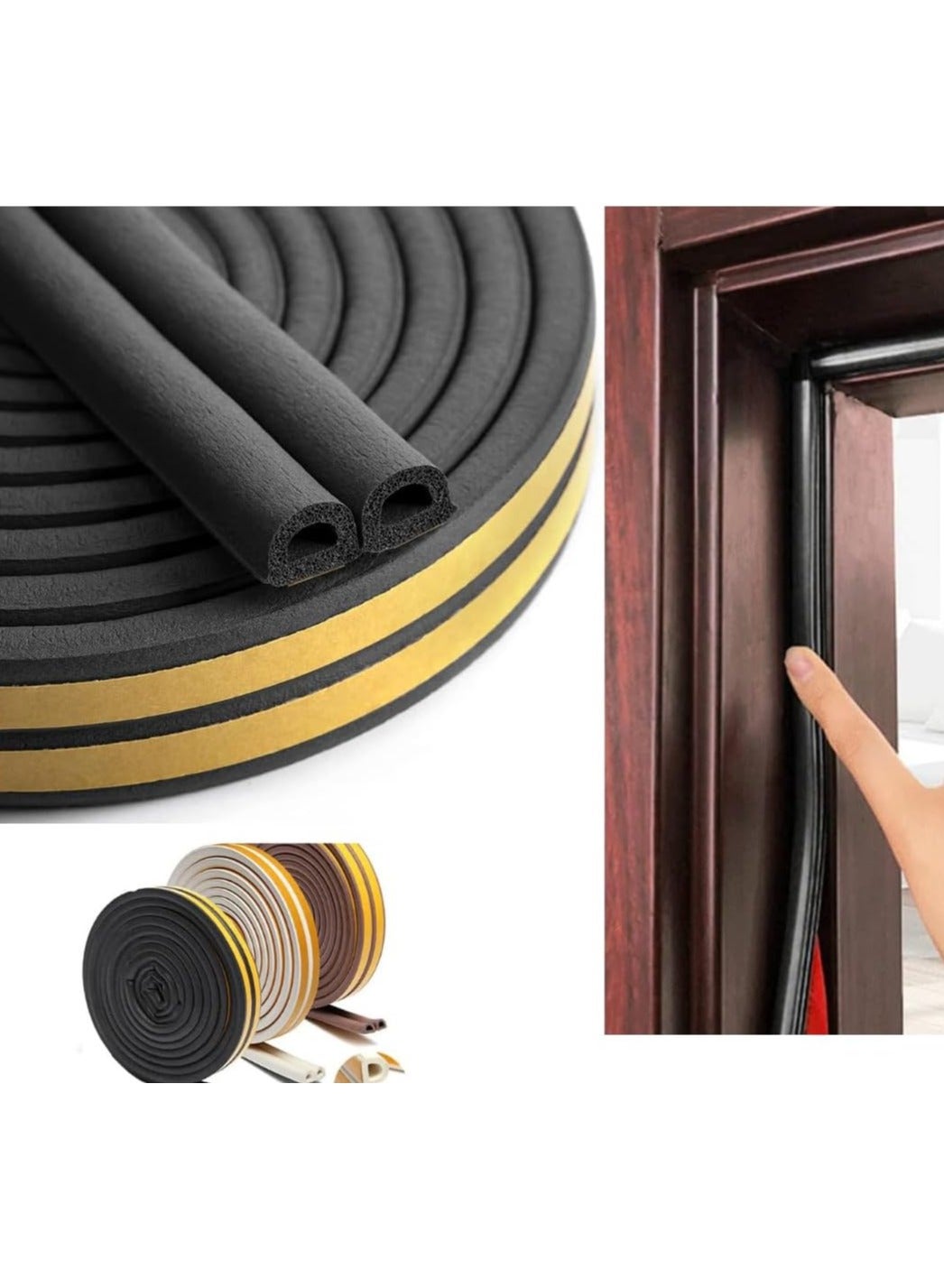 Door Seal Strip Weather Stripping, 16.4ft Self-Adhesive Foam Window Seal Strip, Gap Blocker Soundproofing Weatherstrip Gap Blocker,7/20-Inch x 6/25-Inch, 8ft—2seals (total 16ft) (Black)