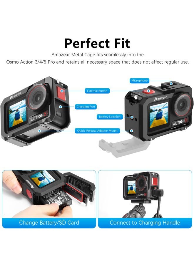 AMAZEAR Metal Cage for DJI Osmo Action 5 Pro Premium Accessories,DJI Action5 Pro Multifunctional Protective Frame Aluminum Housing Cover Combo Kit with Screen Protector - Image 2