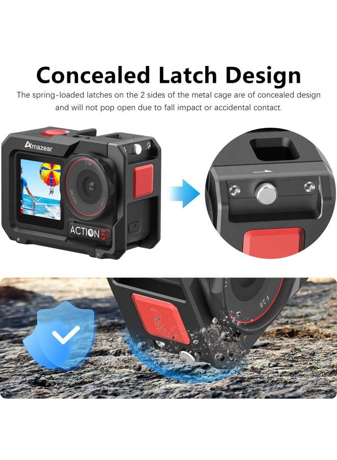 AMAZEAR Metal Cage for DJI Osmo Action 5 Pro Premium Accessories,DJI Action5 Pro Multifunctional Protective Frame Aluminum Housing Cover Combo Kit with Screen Protector - Image 3