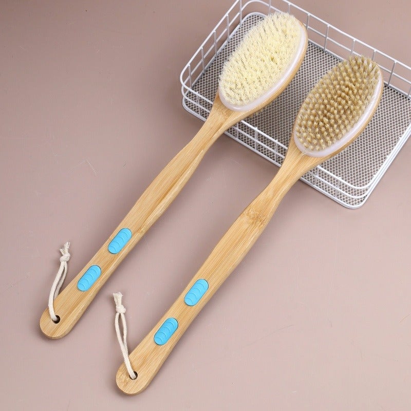 فرشاة جسم طويلة المقبض مزدوجة الجوانب للتقشير الطبيعي، للاستخدام الجاف والرطب، تقليل السيلوليت وتدليف الليمفاوي، مقشرة الجسم للبشرة الناعمة - Image 3