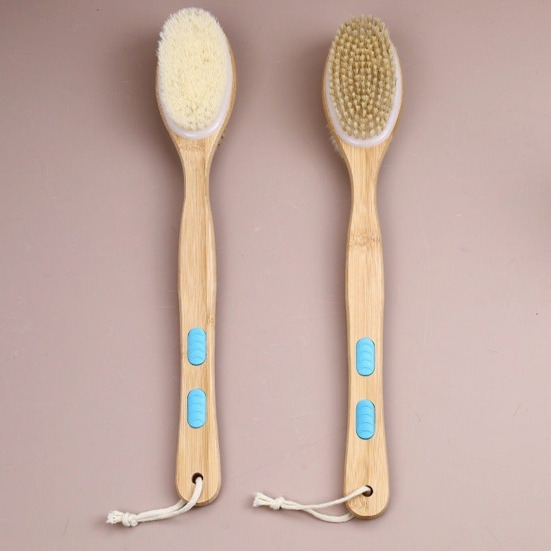 فرشاة جسم طويلة المقبض مزدوجة الجوانب للتقشير الطبيعي، للاستخدام الجاف والرطب، تقليل السيلوليت وتدليف الليمفاوي، مقشرة الجسم للبشرة الناعمة - Image 4