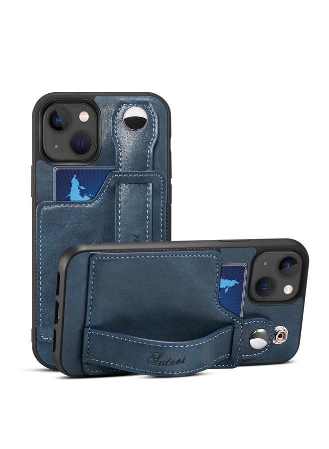 The Bros Case For iPhone 15 Plus SUTENI H12 Wrist Strap Leather Back Phone Case with Card Slot