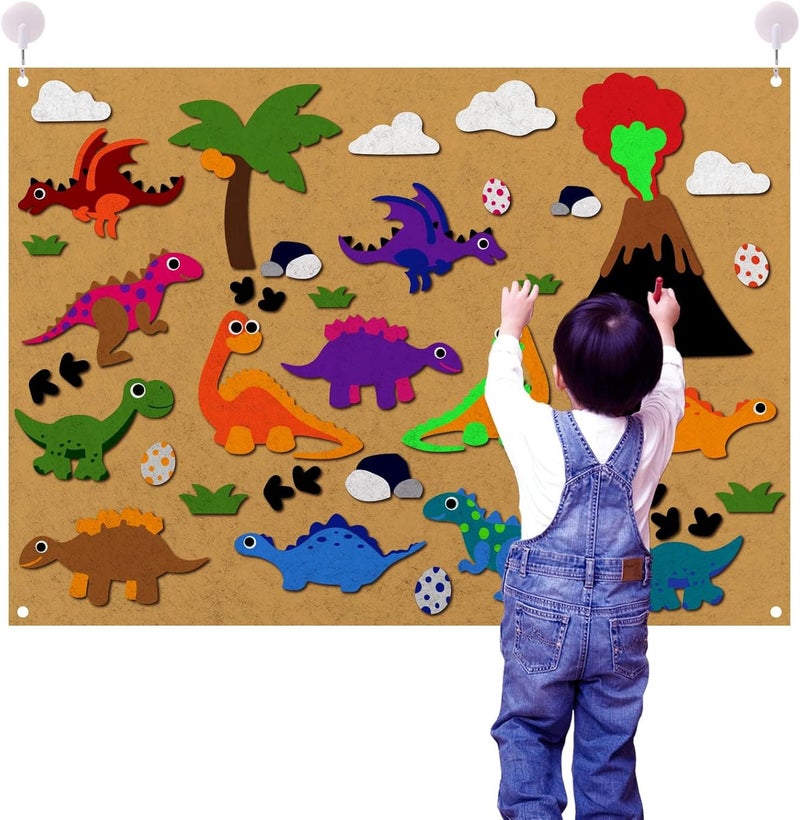 Luckam 41 Pcs Dinosaur Flannel Felt Board Stories 3.5 Ft Wall Hanging Kit Birthday Gift Classroom Activity Kits Early Learning Interactive Play Kits - Image 1
