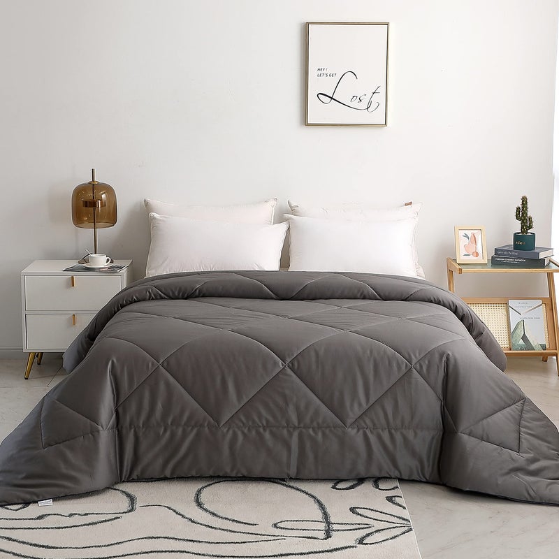 Leisurely Collection 2025 Premium Upgraded NonVacuum Bed Quilt All Seasons 100 Cotton Filled Comforter Reversible Lightweight Soft Breathable Fluffy Midnight Grey Twin