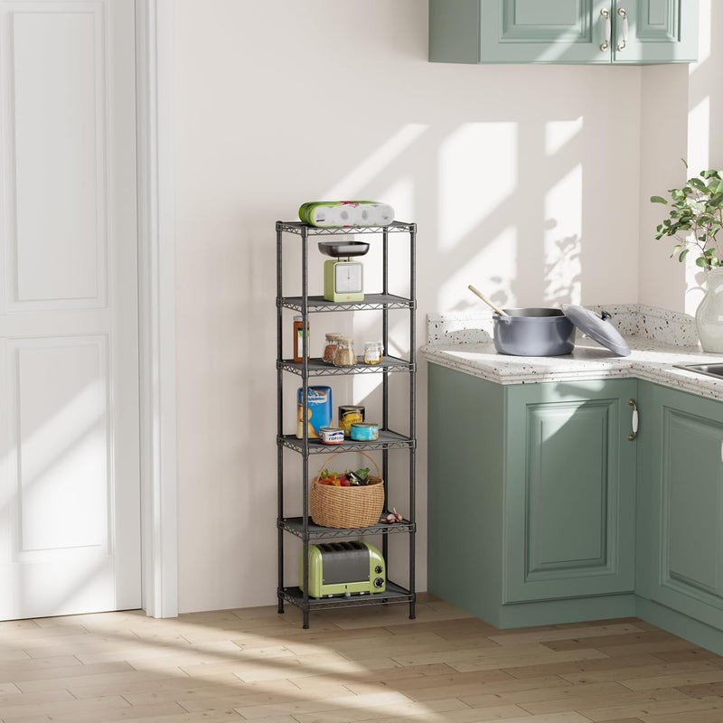 SINGAYE 6 Shelves Bathroom Organizers and Storage Shelf Wire Closet Metal Pantry Kitchen Small Garage Shelving Unit Laundry Room Organization Home Tall Rack Balck 10" D x 16" W x 60”H - Image 1