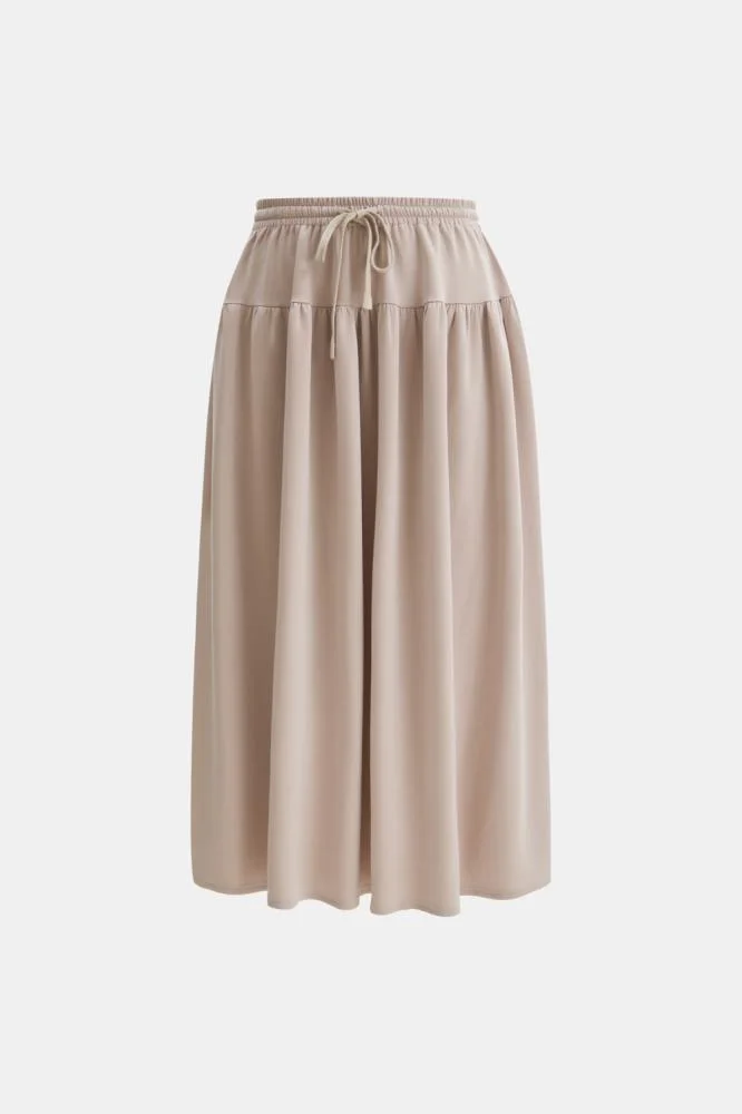 Tenda Wide Skirt with Elastic Drawstring Waist Beige