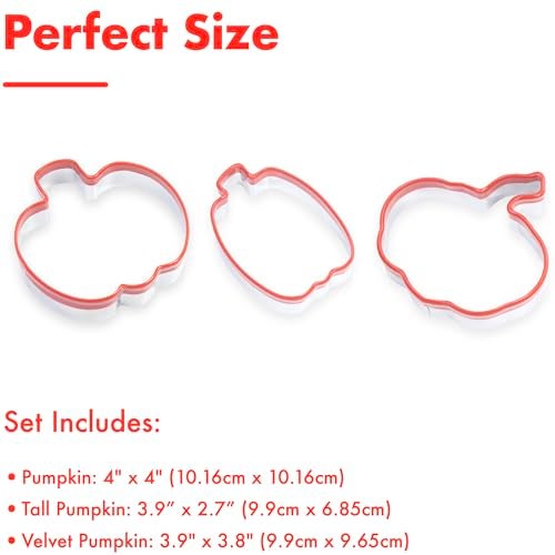 COOKIEQUE 3Pcs Pumpkin Cookie Cutters Set, Includes Classic, Tall & Velvet Pumpkin Shapest, Halloween & Thanksgiving Biscuit Cutters, Coated with Soft Rubber for Protection - Image 5