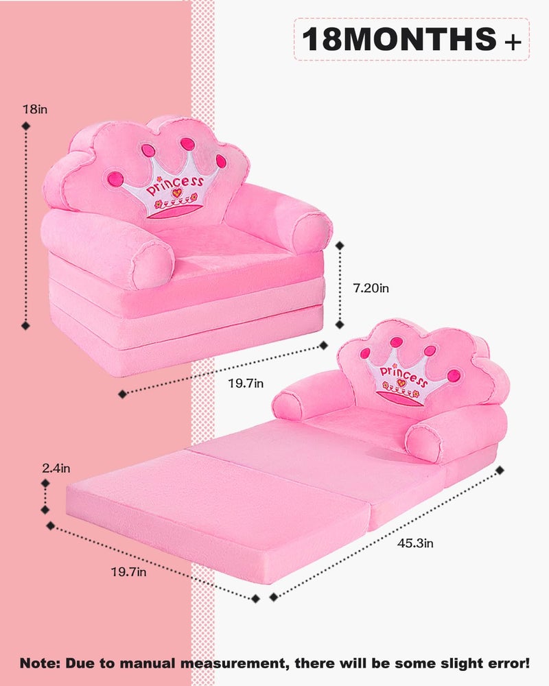 MOONBEEKI Kids Couch Fold Out, Foldable Princess Chair for Toddlers 1-3, Kids Furniture for Playroom, Gift for Birthday Christmas and Halloweenï¼ˆPinkï¼‰ - Image 3