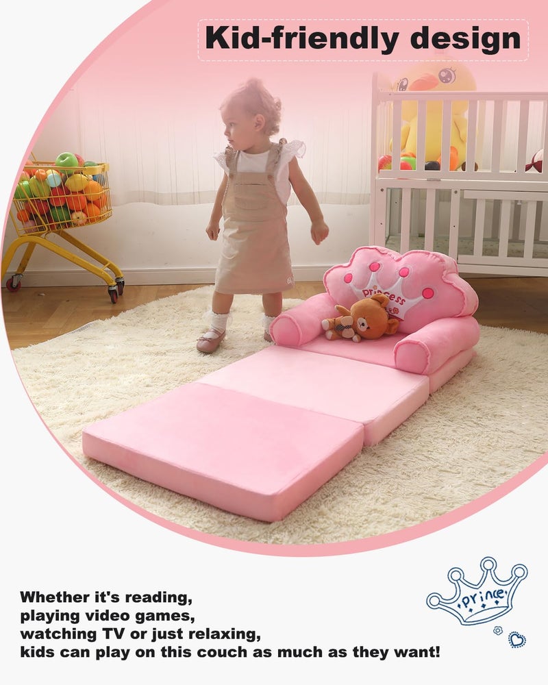MOONBEEKI Kids Couch Fold Out, Foldable Princess Chair for Toddlers 1-3, Kids Furniture for Playroom, Gift for Birthday Christmas and Halloweenï¼ˆPinkï¼‰ - Image 4