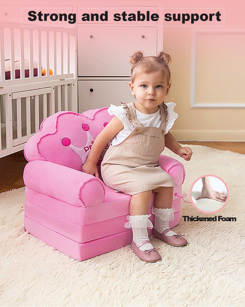 MOONBEEKI Kids Couch Fold Out, Foldable Princess Chair for Toddlers 1-3, Kids Furniture for Playroom, Gift for Birthday Christmas and Halloweenï¼ˆPinkï¼‰ - Image 2