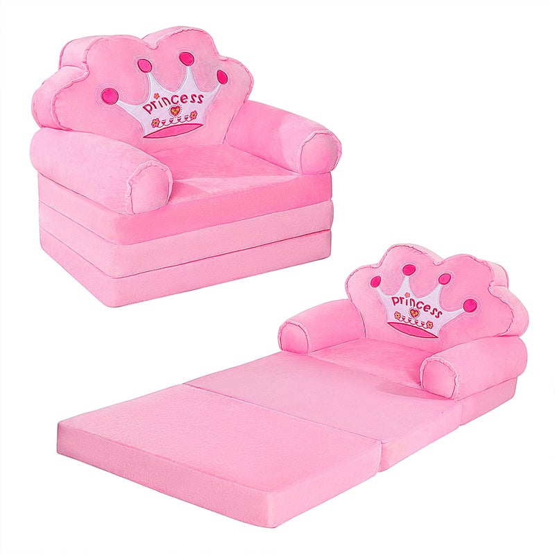 MOONBEEKI Kids Couch Fold Out, Foldable Princess Chair for Toddlers 1-3, Kids Furniture for Playroom, Gift for Birthday Christmas and Halloweenï¼ˆPinkï¼‰ - Image 1