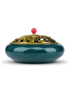 Ceramic Incense Burner, Aromatherapy Oil Burner Charcoal Censer Copper Incense Cone Burner, Chinese Porcelain Decorated Charcoal Censer for Relaxation Yoga Gift