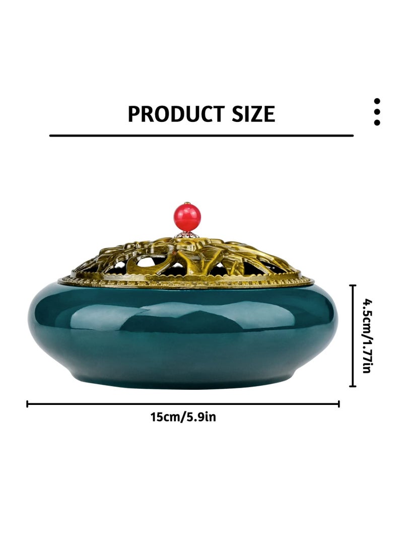 SYOSI - Ceramic Incense Burner, Aromatherapy Oil Burner Charcoal Censer Copper Incense Cone Burner, Chinese Porcelain Decorated Charcoal Censer for Relaxation Yoga Gift - Image 1