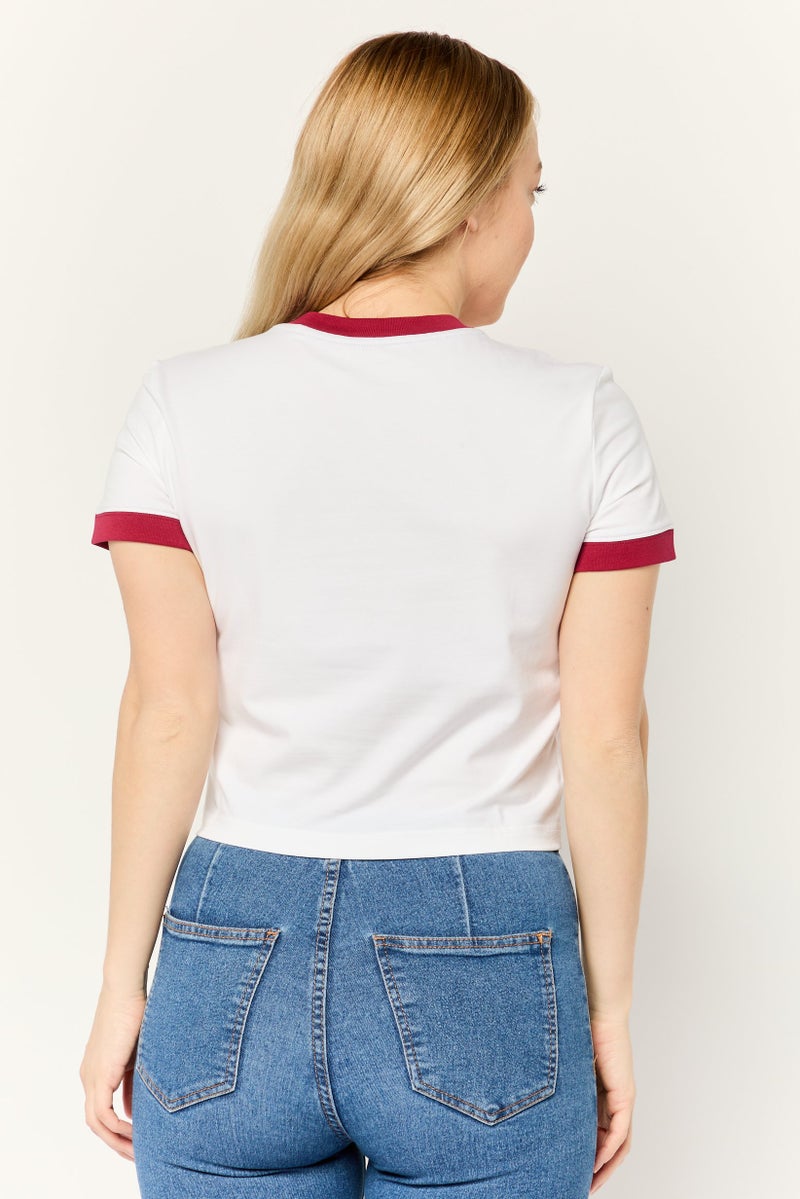 ESPRIT Women Crew Neck Short Sleeve Brand Logo T-Shirt, White - Image 2