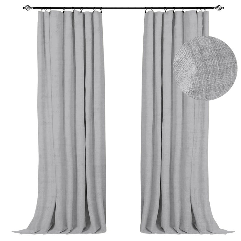 100% Blackout Shield Full Blackout Curtains for Bedroom 90 inch Length 2 Panels Set  Clip Rings/Rod Pocket Faux Linen Black Out Curtains for Living Room  Thermal Insulated  50Wx90L  Grey - Image 1