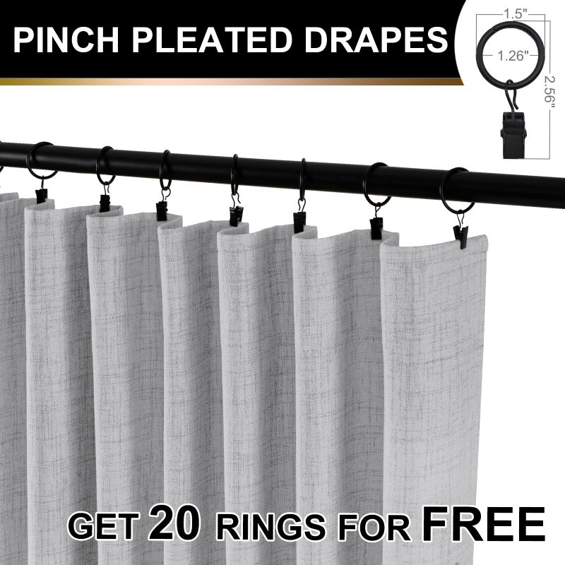100% Blackout Shield Full Blackout Curtains for Bedroom 90 inch Length 2 Panels Set  Clip Rings/Rod Pocket Faux Linen Black Out Curtains for Living Room  Thermal Insulated  50Wx90L  Grey - Image 3