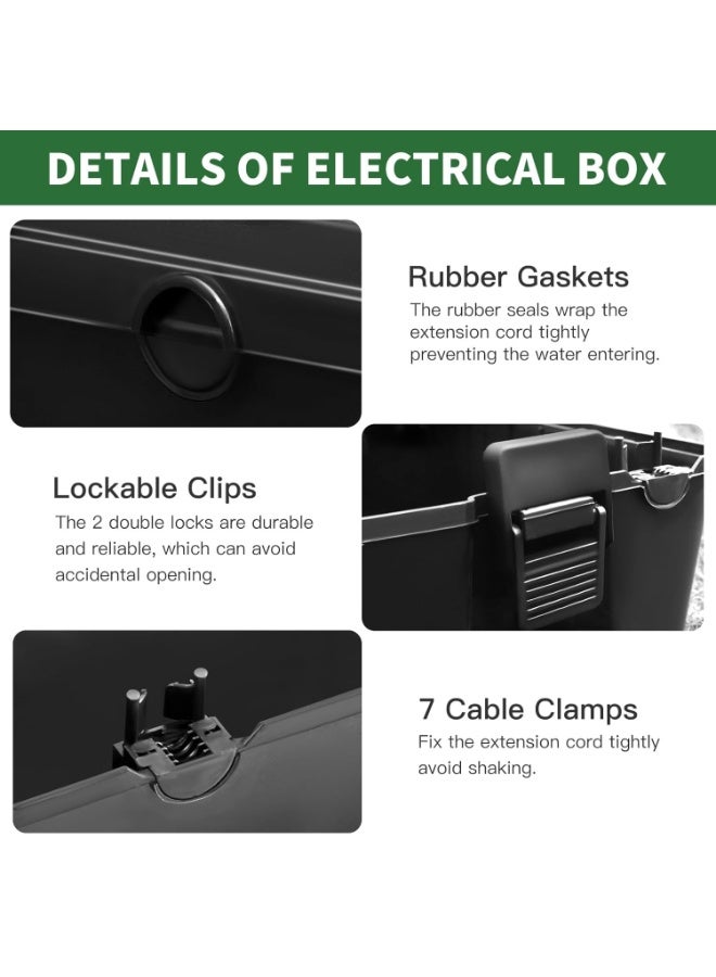 Azonee Large Outdoor Electrical Box, IP54 Waterproof Extension Cord Cover, 7 Cable Entry Ports, Weatherproof for Power Strip, Timer, Holiday Lights, Black, 12.6x8.3x5.2 Inch, Durable, Secure Protection - Image 2