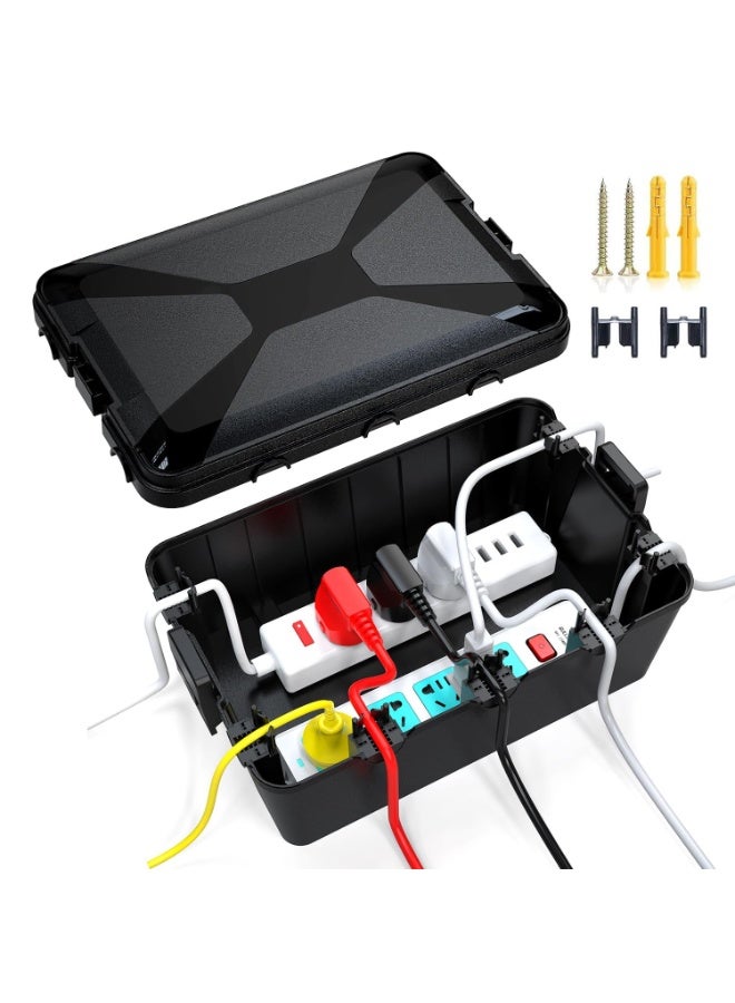 Azonee Large Outdoor Electrical Box, IP54 Waterproof Extension Cord Cover, 7 Cable Entry Ports, Weatherproof for Power Strip, Timer, Holiday Lights, Black, 12.6x8.3x5.2 Inch, Durable, Secure Protection - Image 1