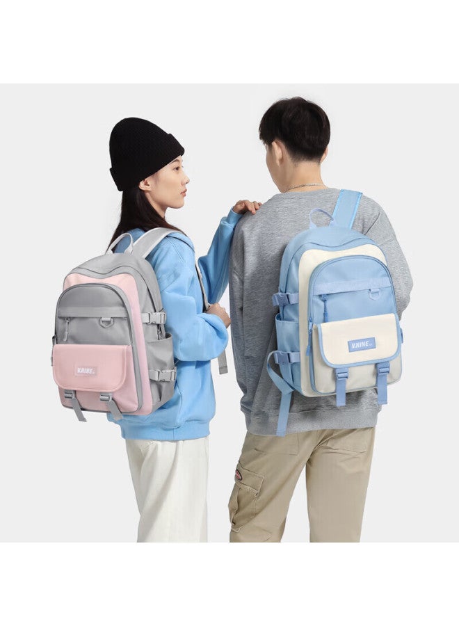 V.nine Backpack For Middle And High School Students, Lightweight And Ergonomic Schoolbag For Girls, College Students' Travel Backpack, 15.6-inch Laptop Bag, Simple Double Shoulder Bag For Men, Khaki With Blue - Image 2