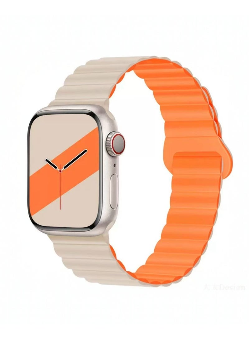 سوار سيليكون مغناطيسي بلونين متوافق مع Apple Watch بمقاسات 42/44/45/46/49 مم للموديلات ذات الحجم الكبير، حزام سيليكون ناعم بإغلاق مغناطيسي آمن، مناسب لـ Series 1–10 و SE و Ultra و Ultra 2 - Image 1