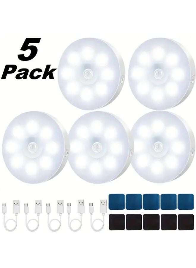 5pcs White LED Motion Sensor Lights Battery Free Adjustable Brightness - Image 1