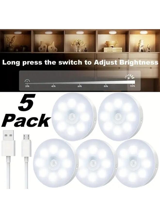 5pcs White LED Motion Sensor Lights Battery Free Adjustable Brightness - Image 2