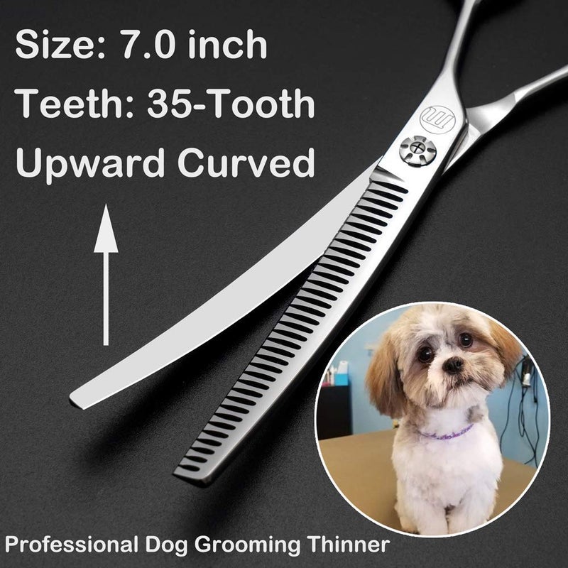 Moontay Professional 7.0" Dog Grooming Chunkers Scissors, Upward Curved Pets Grooming Thinning/Blending Shears - Japan 440C Stainless Steel for Pet Groomers or Family DIY Use - Image 2