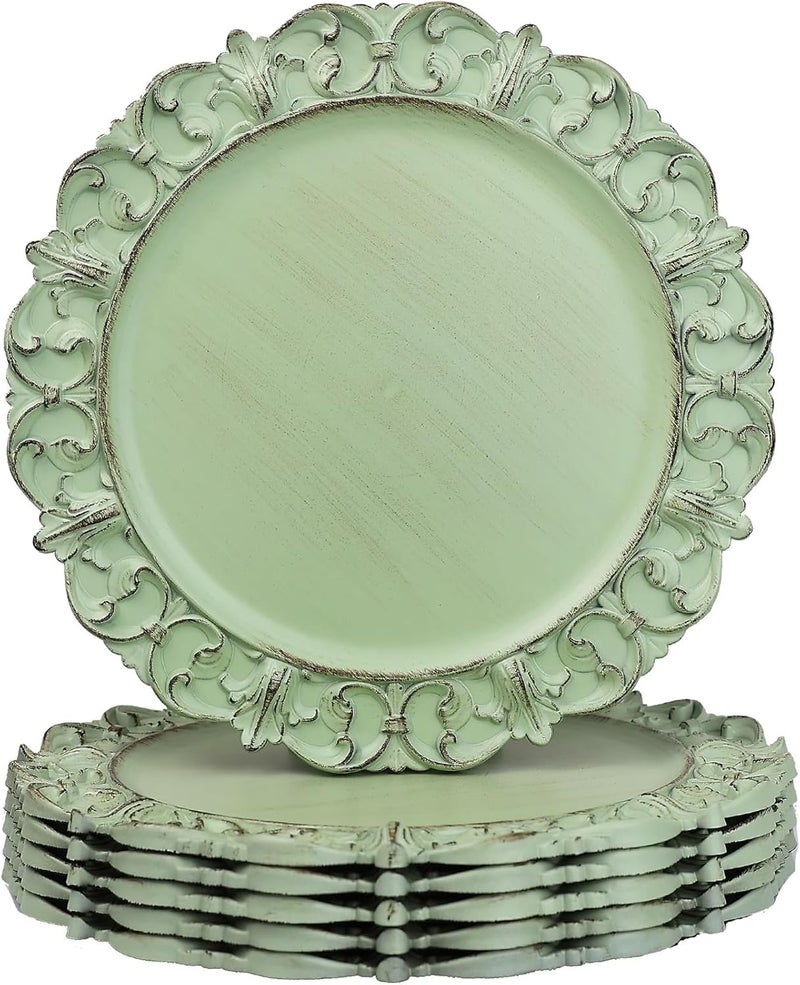 Leemxiiny Green Charger Plates Set of 6 Decorative Table Plastic Chargers for Dinner Plates Party Wedding Thanksgiving Christmas FD2GR - Image 1