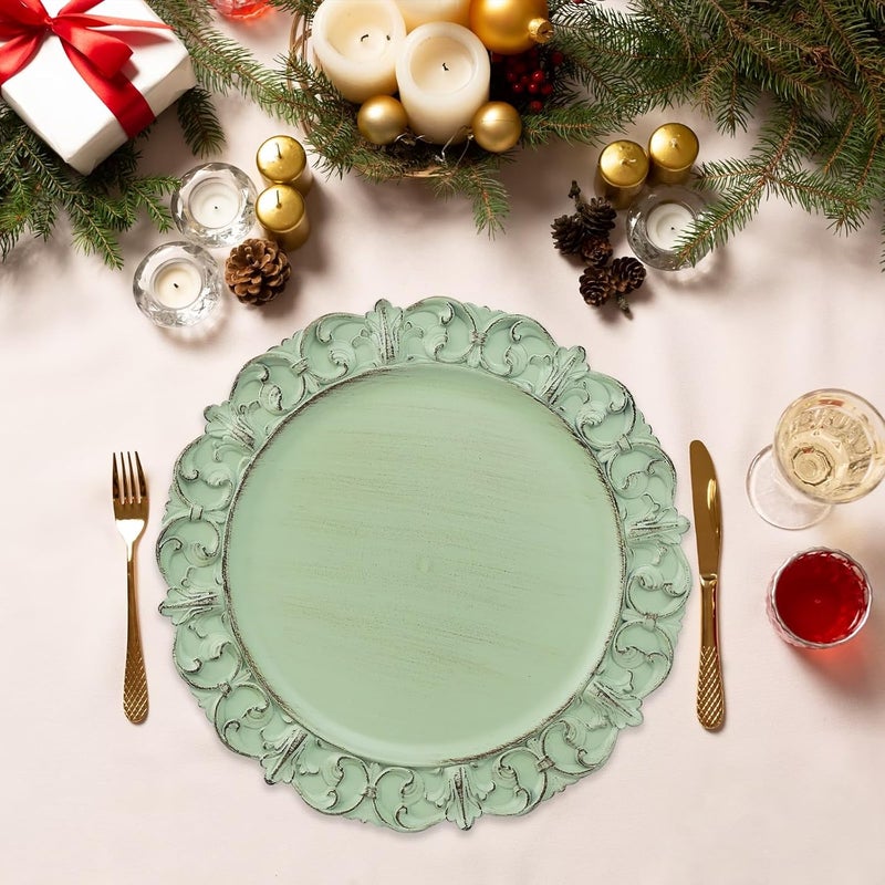 Leemxiiny Green Charger Plates Set of 6 Decorative Table Plastic Chargers for Dinner Plates Party Wedding Thanksgiving Christmas FD2GR - Image 3