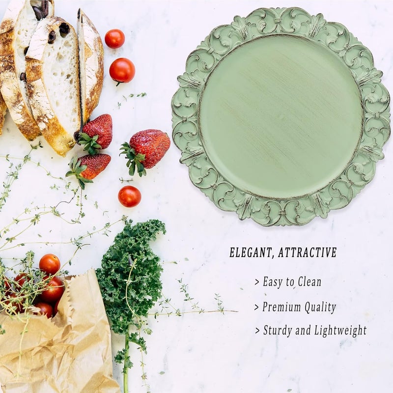 Leemxiiny Green Charger Plates Set of 6 Decorative Table Plastic Chargers for Dinner Plates Party Wedding Thanksgiving Christmas FD2GR - Image 5