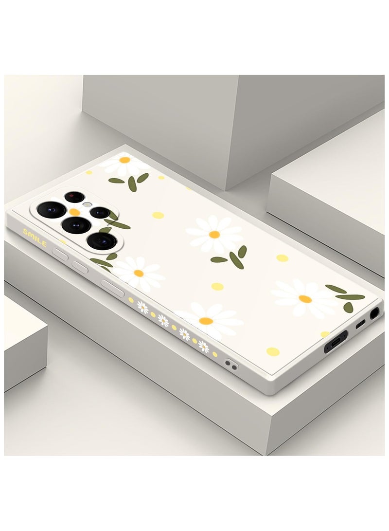 for Samsung Galaxy S22 Ultra Case, S22 Ultra Phone Cover Fashionable Flowers Designs Soft Silicone Drop Protective Fingerprint Women for Samsung S22 Ultra Case-Daisy White - Image 1