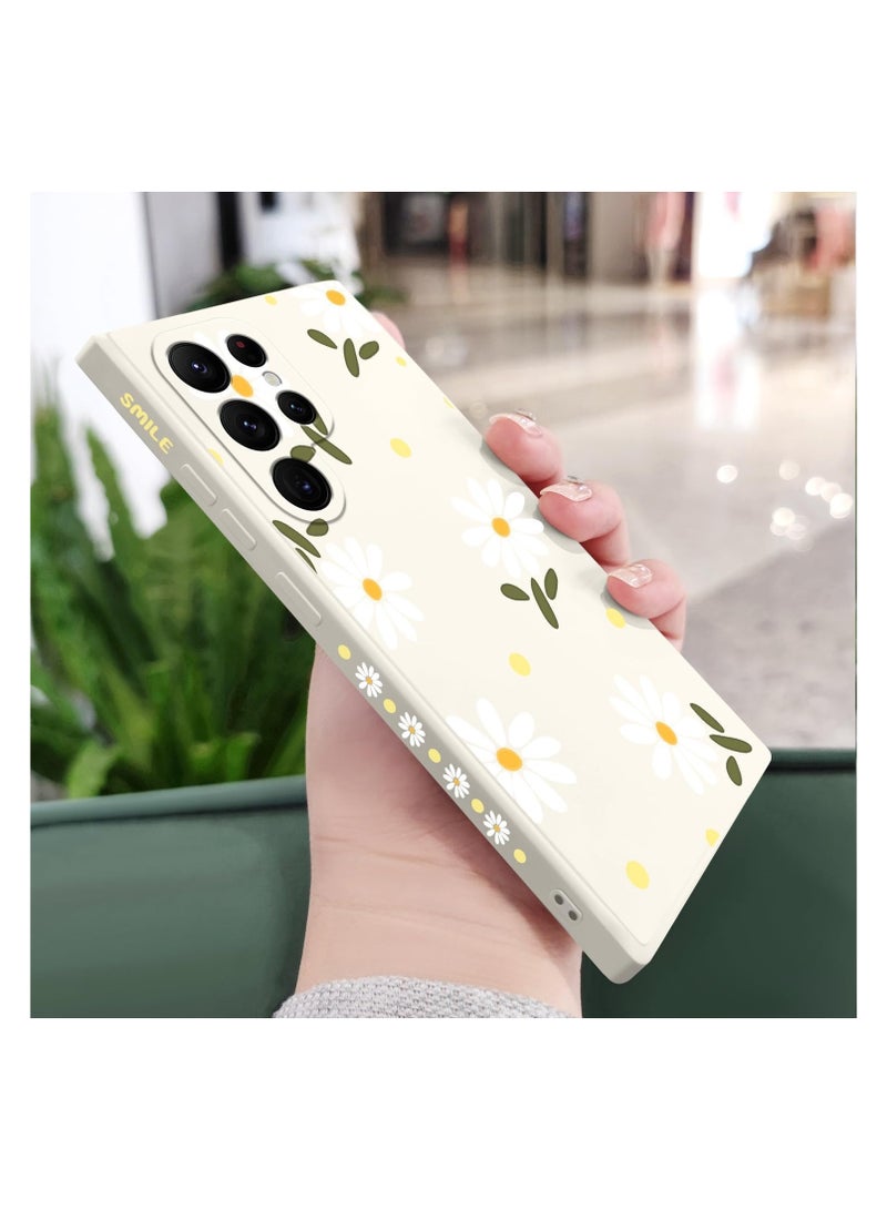 for Samsung Galaxy S22 Ultra Case, S22 Ultra Phone Cover Fashionable Flowers Designs Soft Silicone Drop Protective Fingerprint Women for Samsung S22 Ultra Case-Daisy White - Image 2