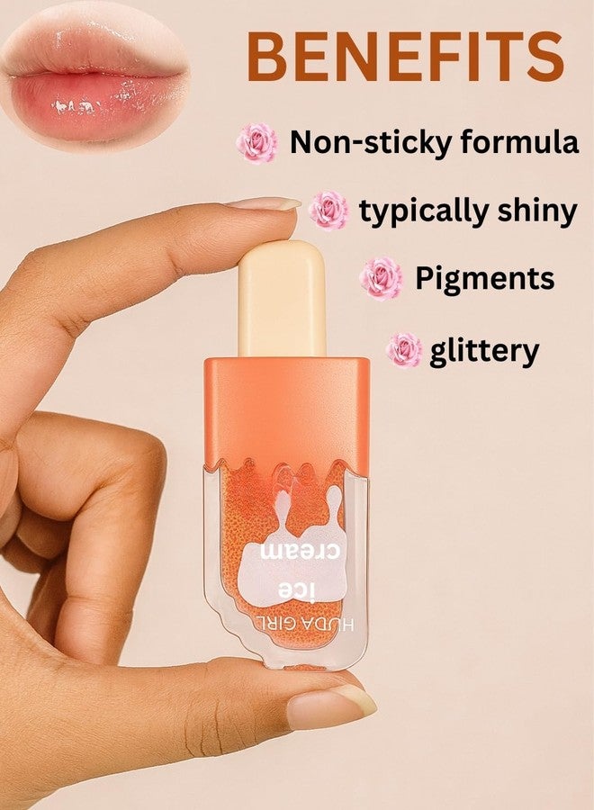 HUDA GIRL 2pc Ice Cream Shape Lip Gloss Set - Lightweight, Non-Sticky, Shimmery Effect - Long Lasting Liquid Glitter Lip Tint - Waterproof Lip Gloss for women - Image 3