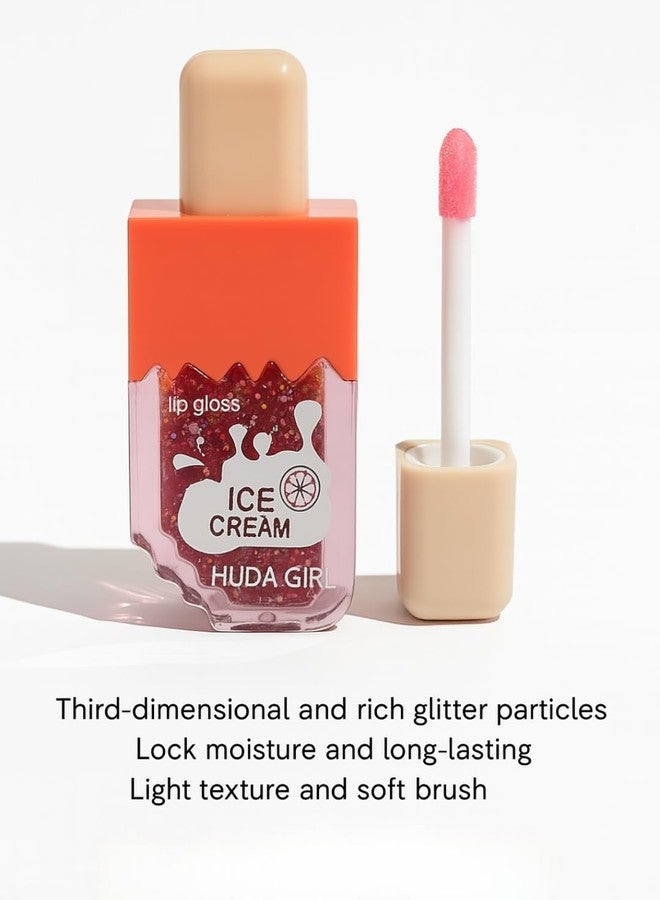 HUDA GIRL 2pc Ice Cream Shape Lip Gloss Set - Lightweight, Non-Sticky, Shimmery Effect - Long Lasting Liquid Glitter Lip Tint - Waterproof Lip Gloss for women - Image 5