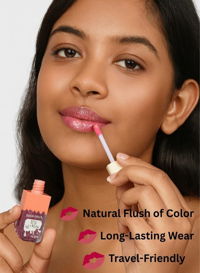 HUDA GIRL 2pc Ice Cream Shape Lip Gloss Set - Lightweight, Non-Sticky, Shimmery Effect - Long Lasting Liquid Glitter Lip Tint - Waterproof Lip Gloss for women - Image 4
