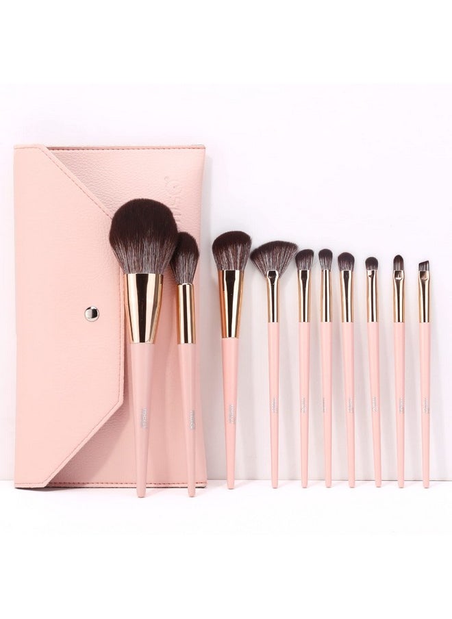 MSQ Make Up Brushes 10Pcs Makeup Brush Set Foundation Brush Blending Brush Synthetic Hair Powder Brushes Fan Brushes Eyeshadow Brushes Eye Brushes Set With Bag(Pink)  - Image 1