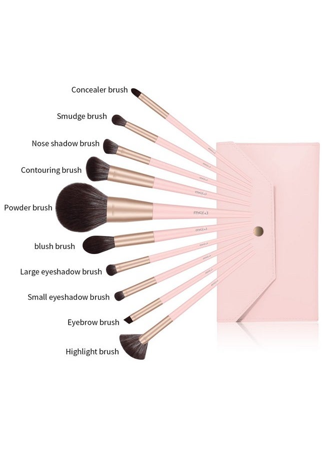 MSQ Make Up Brushes 10Pcs Makeup Brush Set Foundation Brush Blending Brush Synthetic Hair Powder Brushes Fan Brushes Eyeshadow Brushes Eye Brushes Set With Bag(Pink)  - Image 2